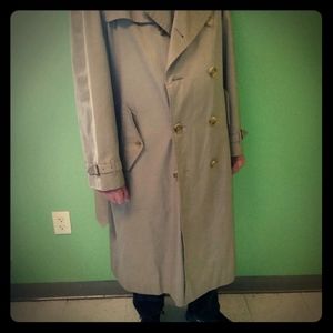 A men's full-length Burberry trench coat